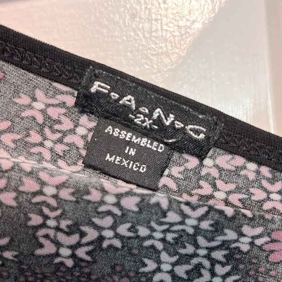 FANG 💜 LONG PURPLE/BLACK FLORAL SPANDEX WAISTBAND BLOUSE TOP Women 2X Chest 46” - Picture 6 of 7